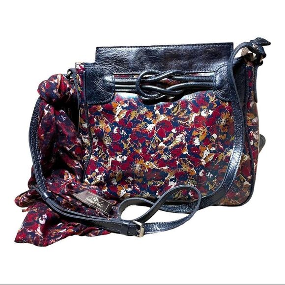 NEW Patricia Nash Scarlet Bloom Antilly Leather Sling Bag Navy Floral Crossbody - Picture 1 of 14